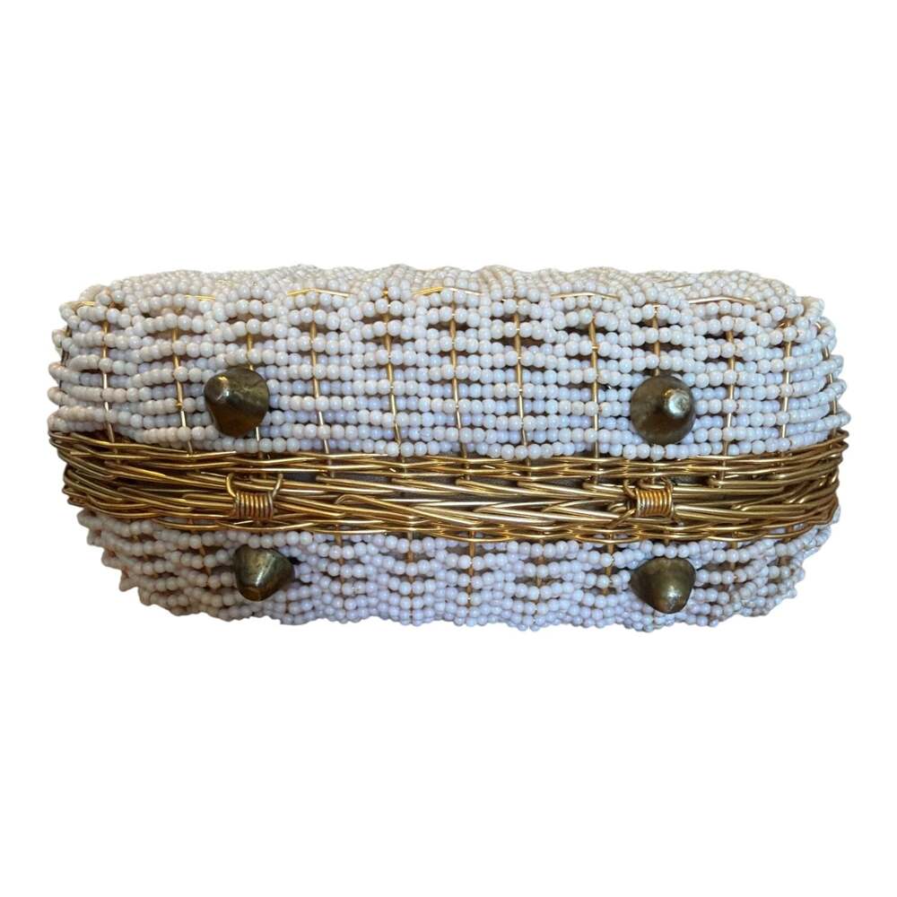 Vintage Walborg White Beaded Handbag with Gold Wire Frame - Picture 4 of 11